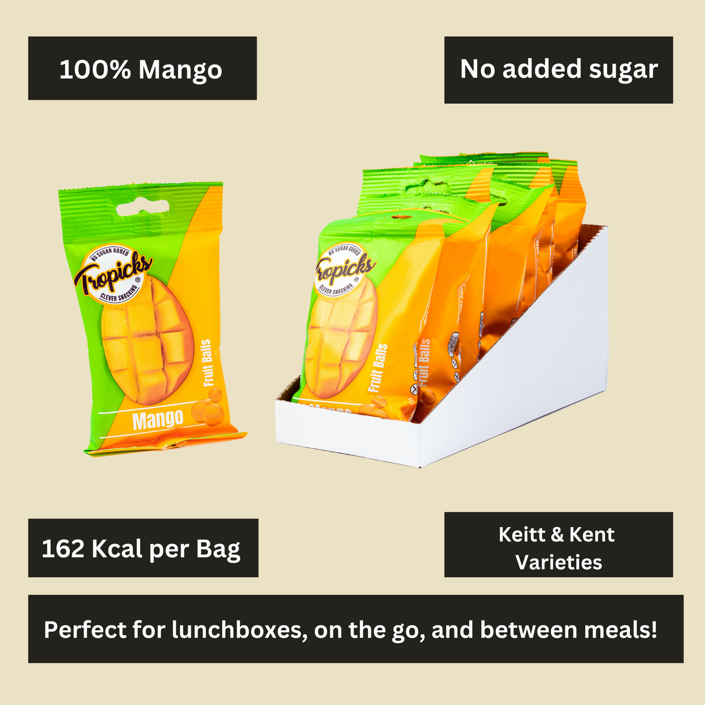 Tropicks | Mango Fruit Balls (8 x 50g) | Dried Fruit Snacks