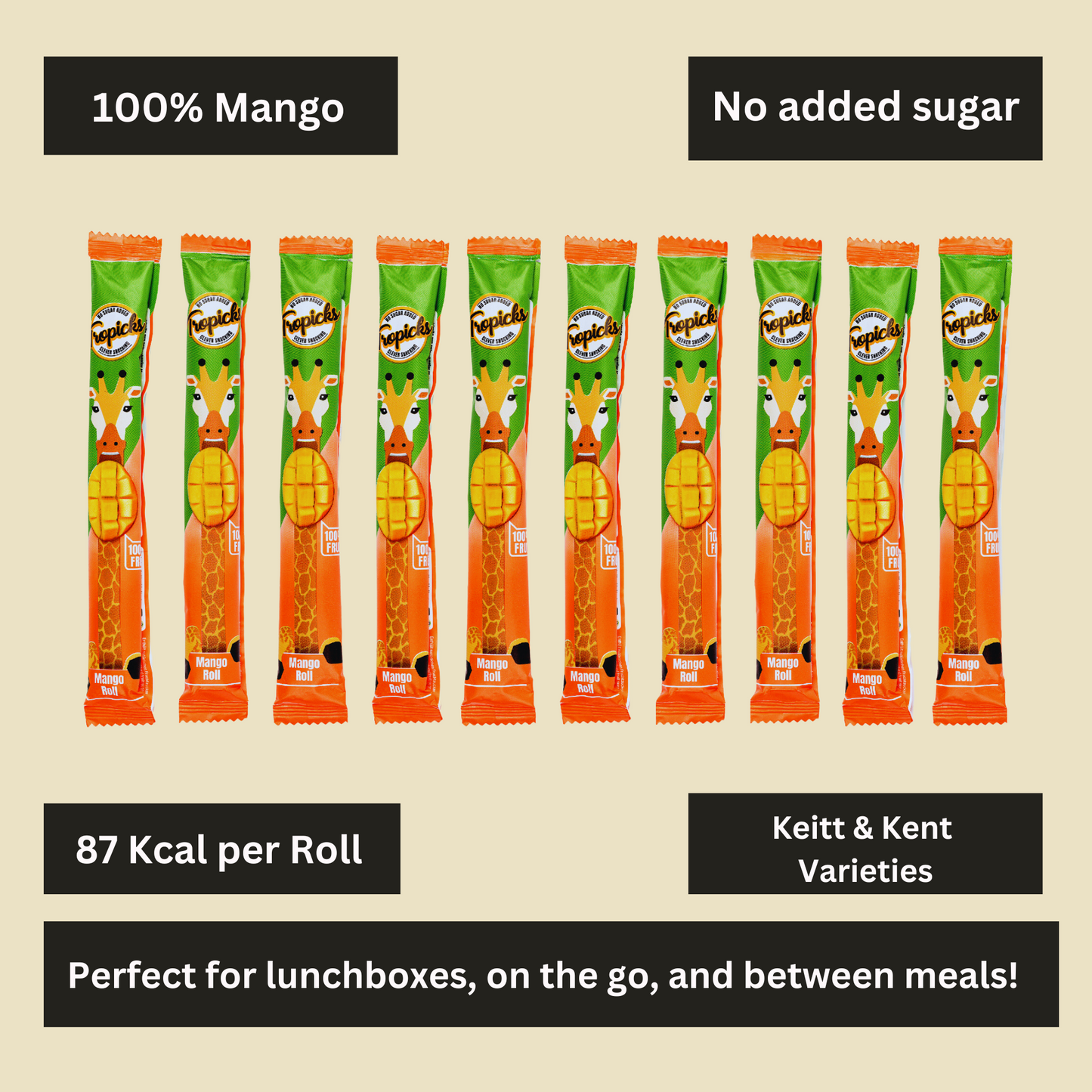 Tropicks | Mango Fruit Rolls 10 Pack  | Dried Fruit Snacks